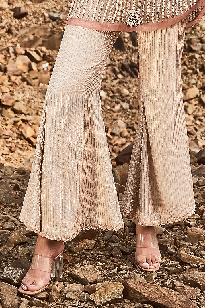 Cream & Grey Georgette Sequins Embroidered Kaftan Set by Nandita Thirani at Pernia's Pop Up Shop