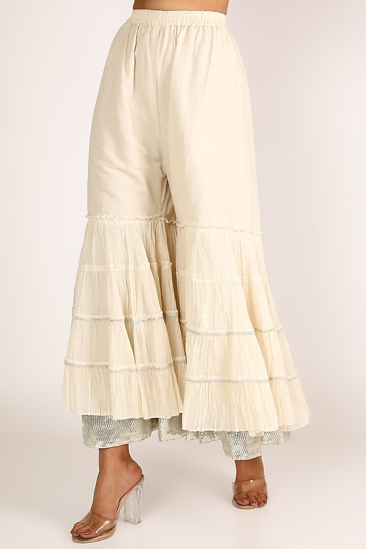 White Zardosi Embroidered Wedding Sharara Set by Nandita Thirani at Pernia's Pop Up Shop
