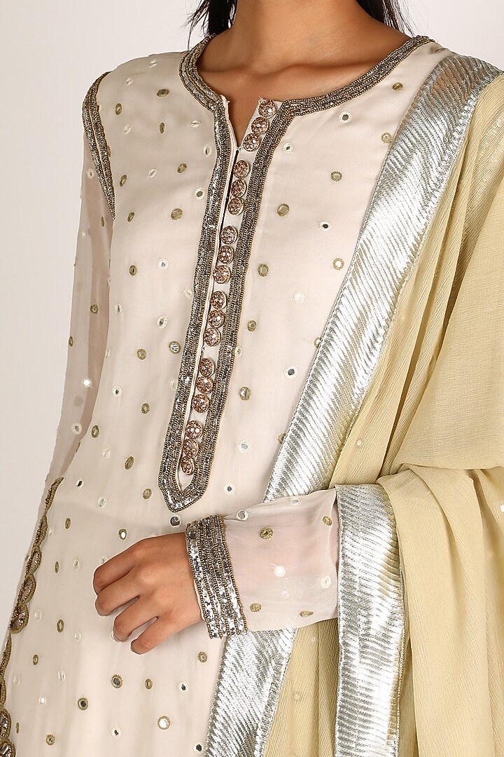 White Zardosi Embroidered Wedding Sharara Set by Nandita Thirani at Pernia's Pop Up Shop