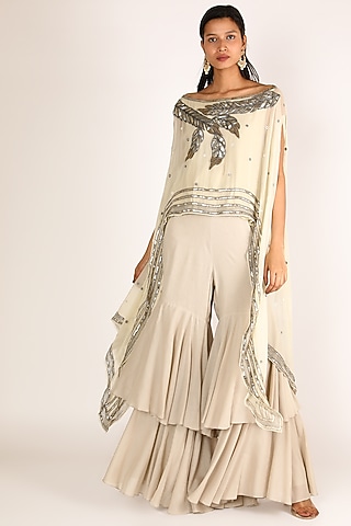 White Embroidered Sharara Set by Nandita Thirani