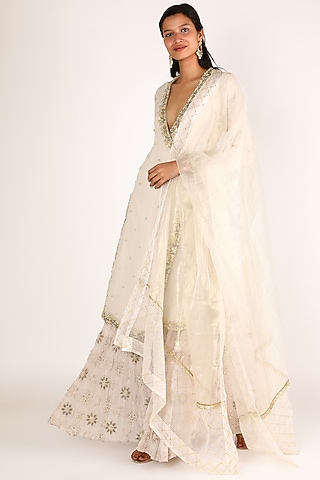 White Embroidered Sharara Set by Nandita Thirani