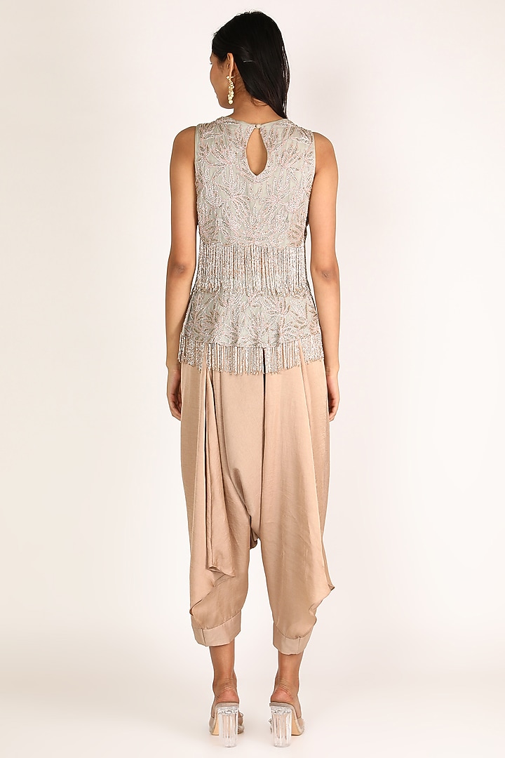Dusty Blue & Beige Embroidered Pant Set by Nandita Thirani at Pernia's Pop Up Shop