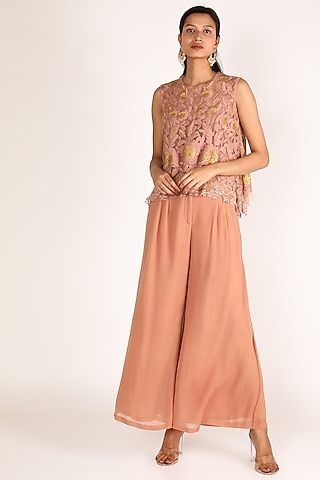 Coral Embroidered Sharara Set by Nandita Thirani
