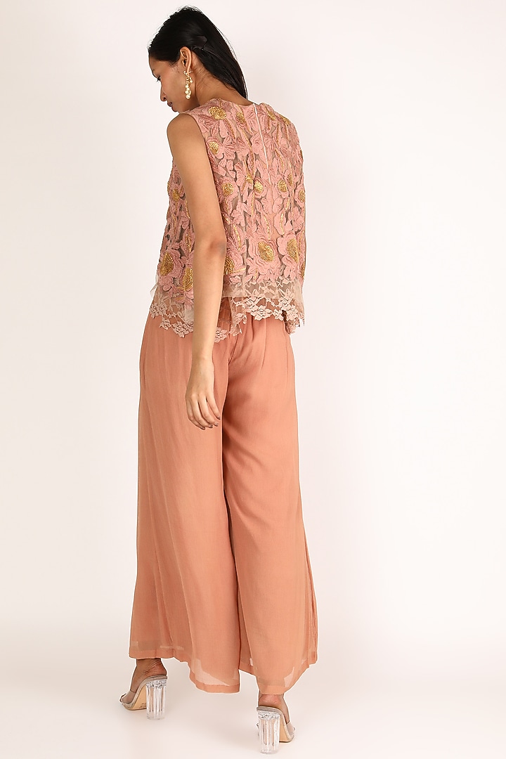 Coral Embroidered Party Wear Sharara Set by Nandita Thirani at Pernia's Pop Up Shop