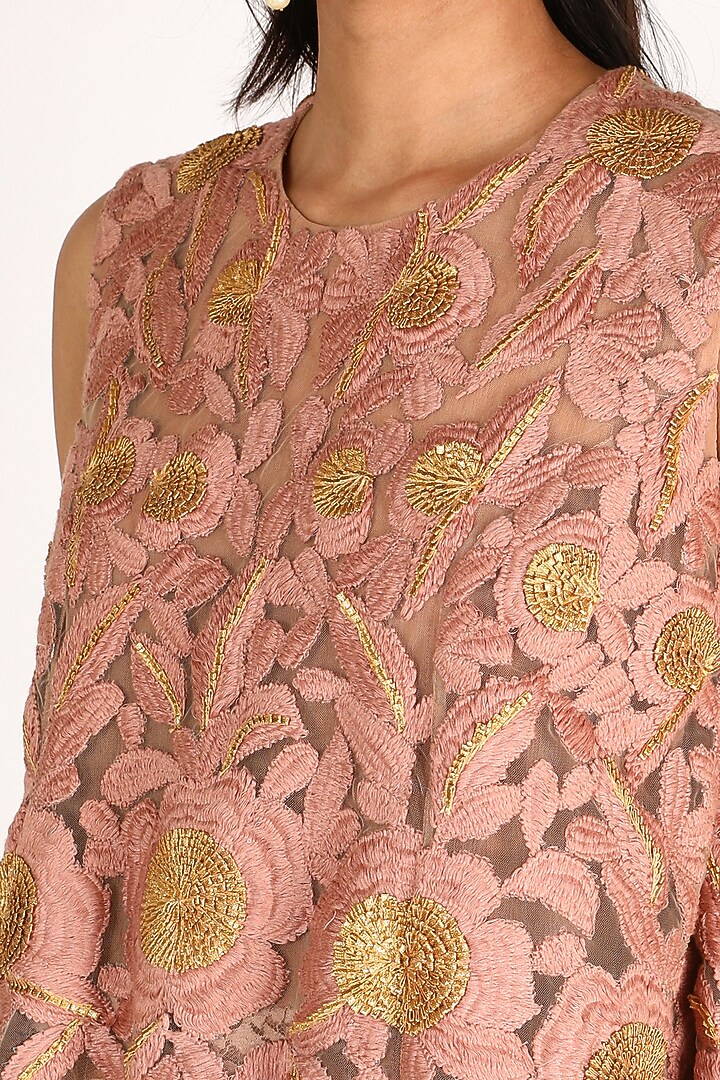 Coral Embroidered Party Wear Sharara Set by Nandita Thirani at Pernia's Pop Up Shop