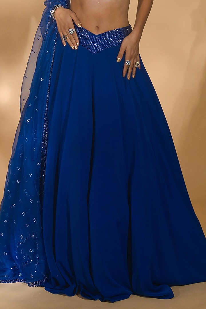 Blue Volvo & Organza Wedding Lehenga Set by Nikhil Thampi at Pernia's Pop Up Shop