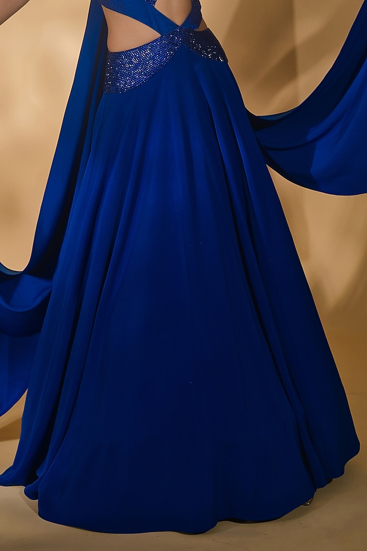 Blue Volvo Rhinestone Embroidered Wedding Anarkali by Nikhil Thampi at Pernia's Pop Up Shop