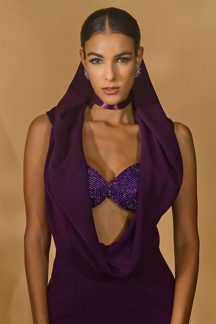Purple Volvo Cowl Engagement Gown by Nikhil Thampi at Pernia's Pop Up Shop