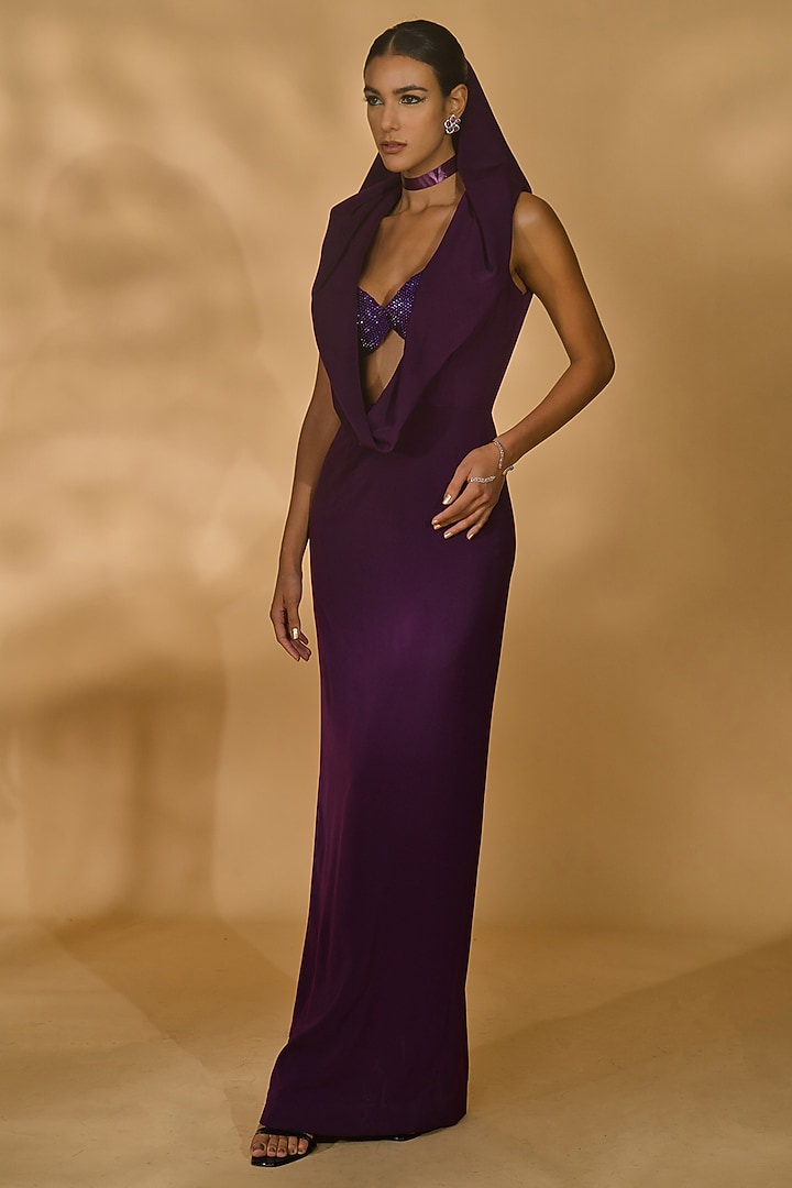 Purple Volvo Cowl Engagement Gown by Nikhil Thampi at Pernia's Pop Up Shop