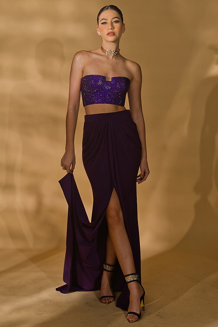Purple Volvo High-Waisted Wrap Skirt Set by Nikhil Thampi