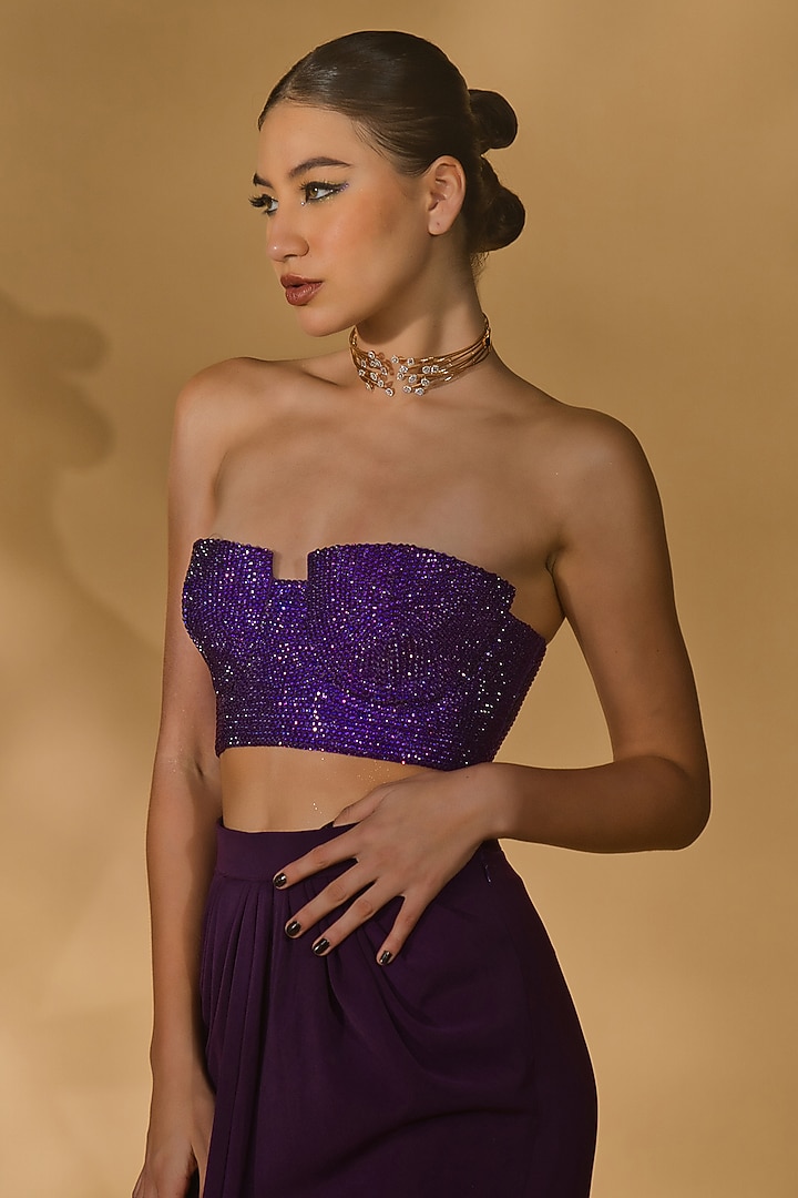 Purple Volvo High-Waisted Wrap Skirt Set by Nikhil Thampi at Pernia's Pop Up Shop
