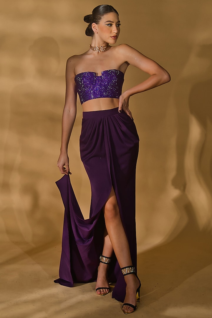 Purple Volvo High-Waisted Wrap Skirt Set by Nikhil Thampi at Pernia's Pop Up Shop