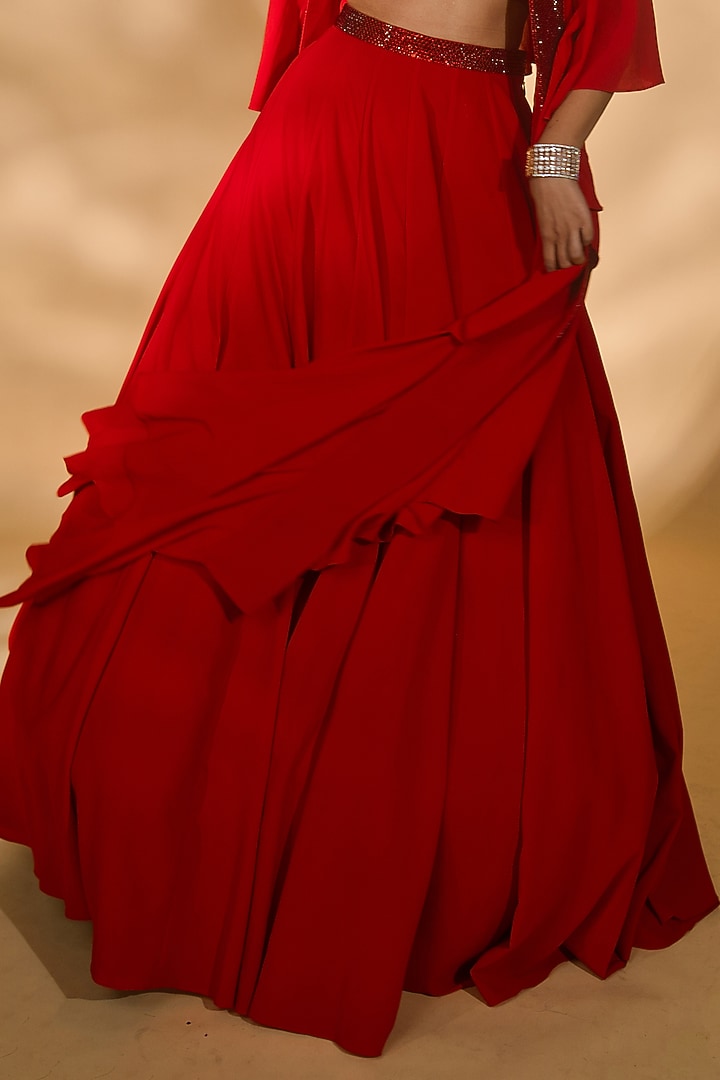 Red Georgette Wedding Lehenga Set by Nikhil Thampi at Pernia's Pop Up Shop