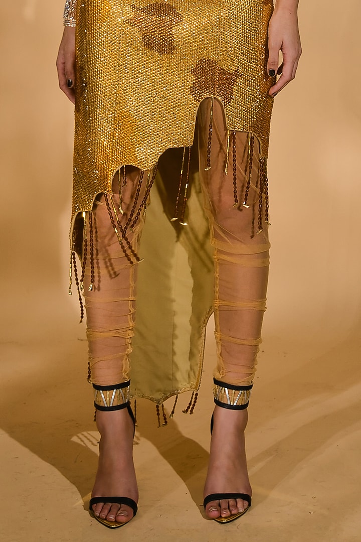 Golden Volvo & Net Kurta Set by Nikhil Thampi at Pernia's Pop Up Shop