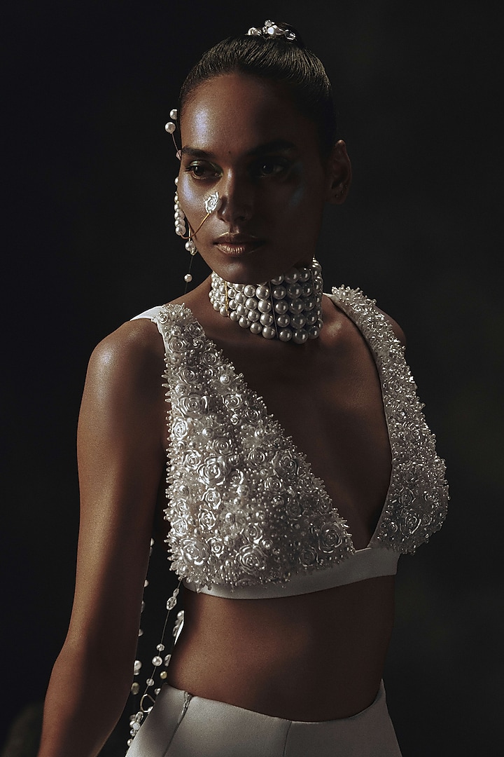 White Volvo Wedding Lehenga Set by Nikhil Thampi at Pernia's Pop Up Shop
