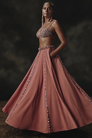 Pink Volvo Lehenga Set by Nikhil Thampi