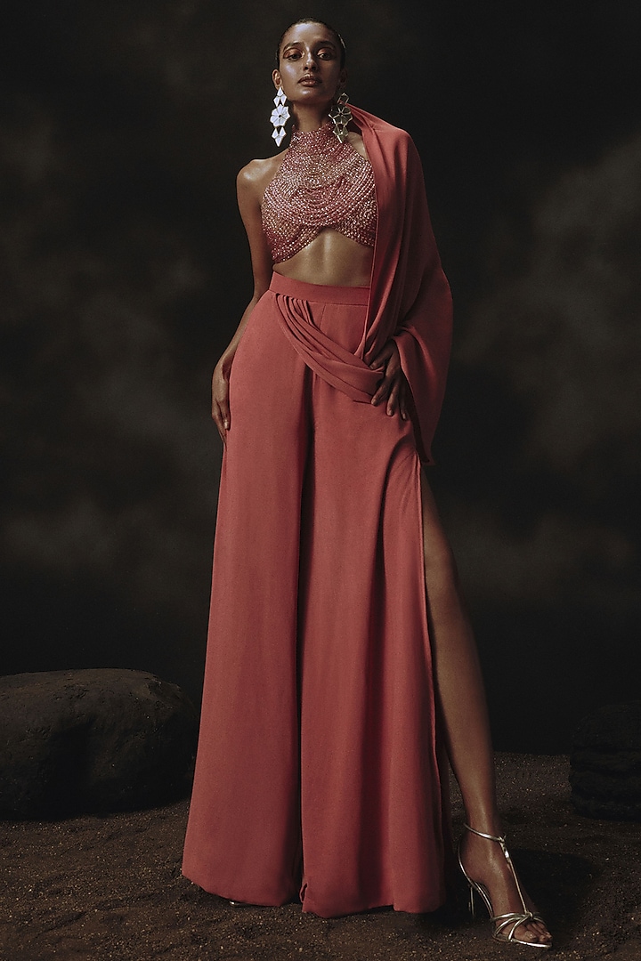 Pink Georgette Embroidered Palazzo Pant Set by Nikhil Thampi at Pernia's Pop Up Shop