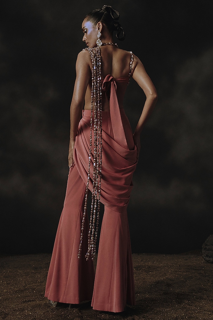 Pink Volvo Pre-Stitched Wedding Saree Set by Nikhil Thampi at Pernia's Pop Up Shop