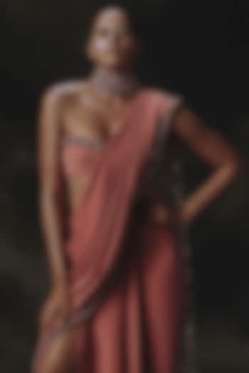 Pink Volvo Pre-Stitched Wedding Saree Set by Nikhil Thampi at Pernia's Pop Up Shop
