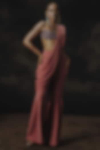 Pink Volvo Pant Wedding Saree Set by Nikhil Thampi at Pernia's Pop Up Shop