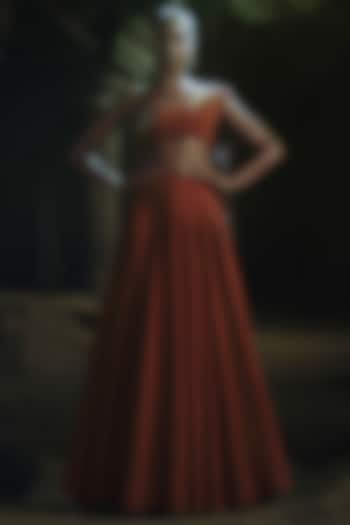 Rust Volvo Flared Kali Wedding Lehenga Set by Nikhil Thampi at Pernia's Pop Up Shop