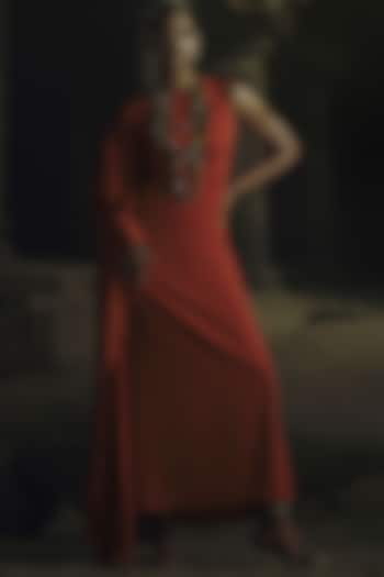 Rust Volvo Bead Embroidered Kaftan by Nikhil Thampi at Pernia's Pop Up Shop