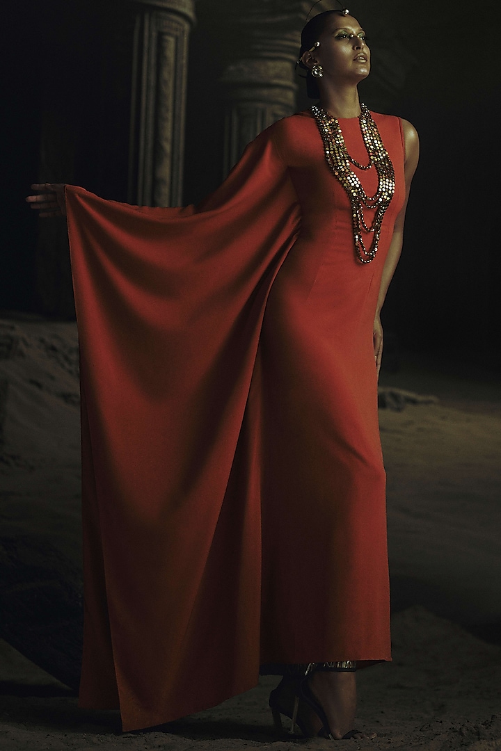 Rust Volvo Bead Embroidered Kaftan by Nikhil Thampi at Pernia's Pop Up Shop