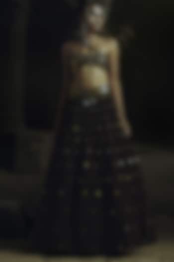 Cocoa Brown Volvo Metallic Bead Embroidered Wedding Lehenga Set by Nikhil Thampi at Pernia's Pop Up Shop