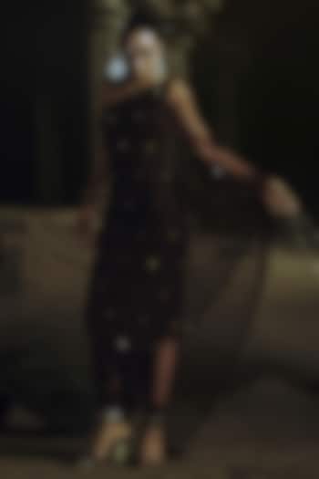 Cocoa Brown Volvo & Net Bead Embroidered Kaftan Wedding Saree Set by Nikhil Thampi at Pernia's Pop Up Shop