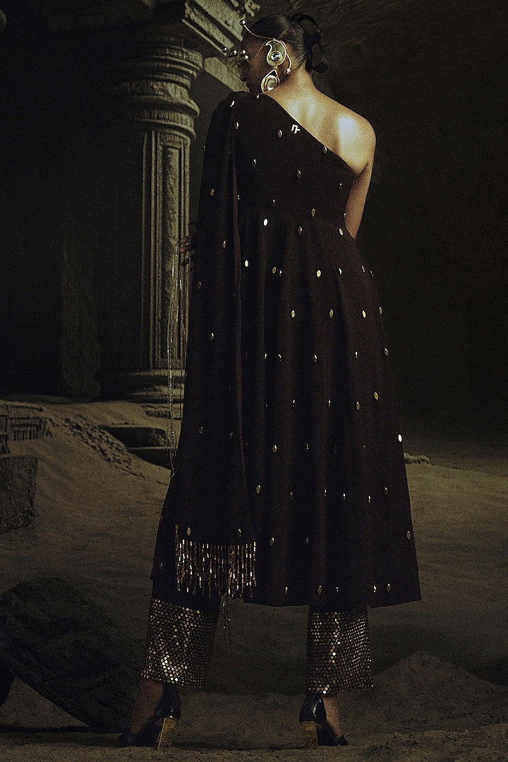 Cocoa Brown Volvo Bead Embroidered Wedding Anarkali Set by Nikhil Thampi at Pernia's Pop Up Shop