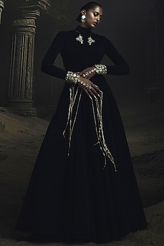 Black Volvo Kundan Embellished Anarkali by Nikhil Thampi