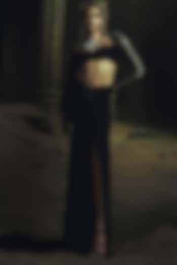Black Volvo Draped Skirt Set by Nikhil Thampi at Pernia's Pop Up Shop