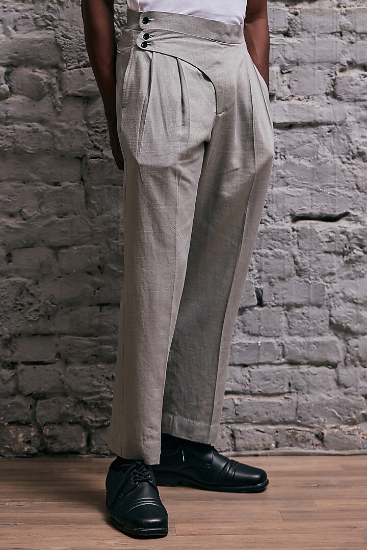 Grey Linen Embroidered Jacket Set by Not So Couture at Pernia's Pop Up Shop