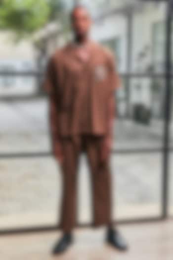 Brown Linen Embroidered Co-Ord Set by Not So Couture at Pernia's Pop Up Shop