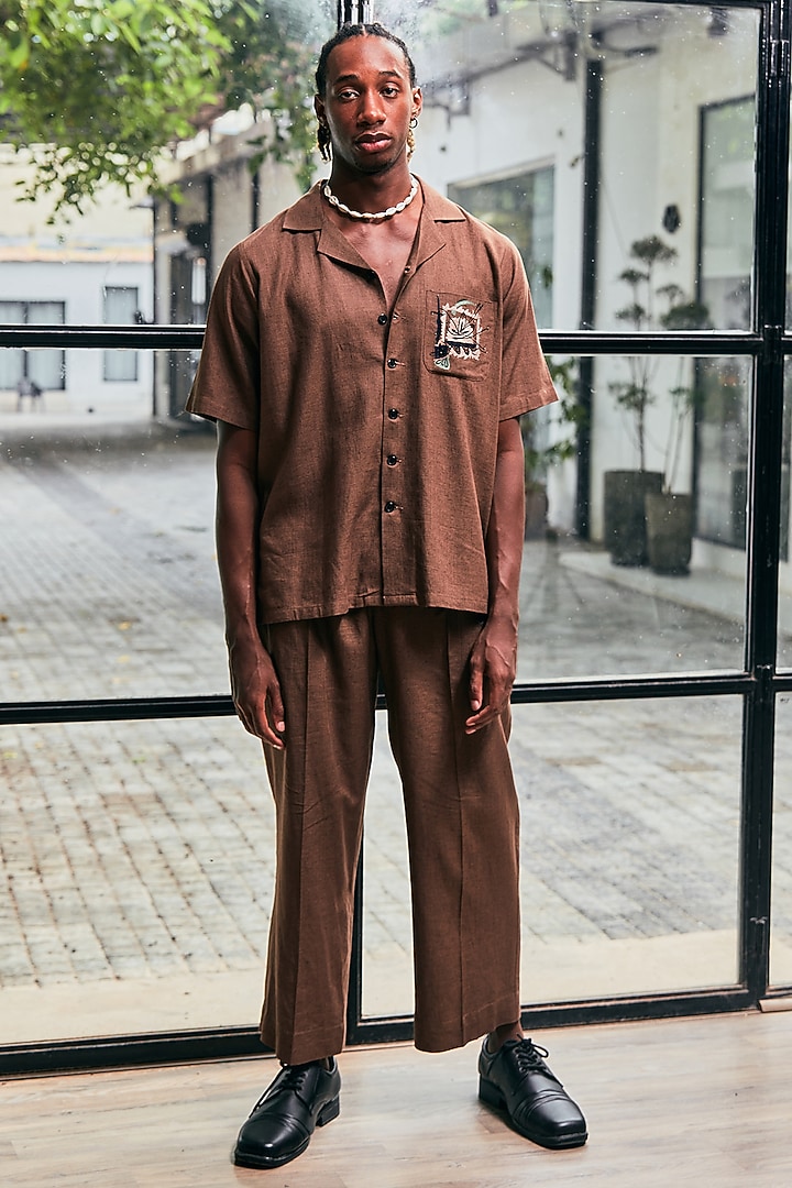 Brown Linen Embroidered Co-Ord Set by Not So Couture at Pernia's Pop Up Shop
