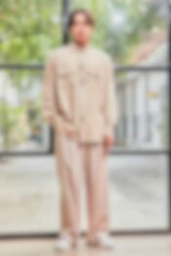 Beige Linen Embroidered Co-Ord Set by Not So Couture at Pernia's Pop Up Shop