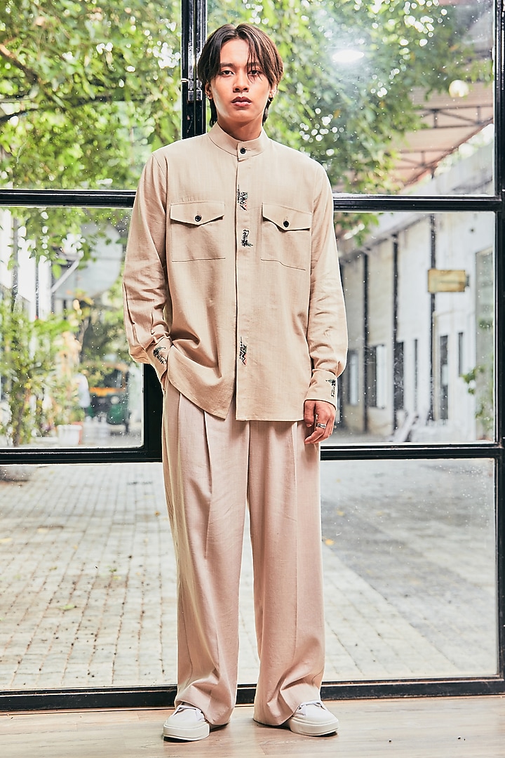 Beige Linen Embroidered Co-Ord Set by Not So Couture at Pernia's Pop Up Shop