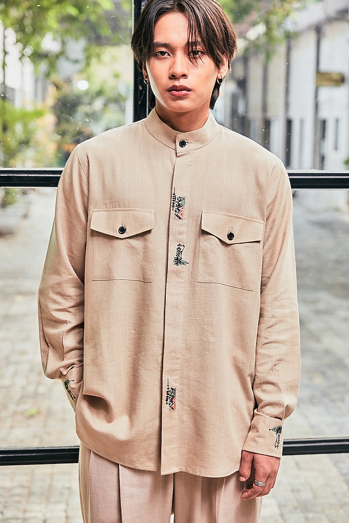 Beige Linen Embroidered Co-Ord Set by Not So Couture at Pernia's Pop Up Shop
