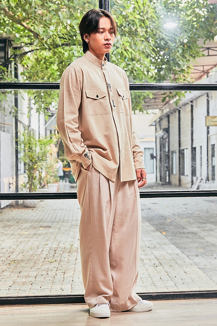 Beige Linen Embroidered Co-Ord Set by Not So Couture at Pernia's Pop Up Shop