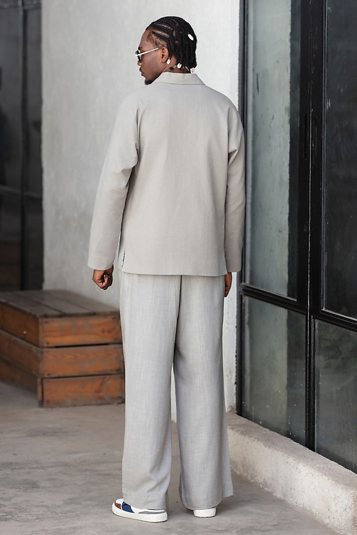 Grey Linen Blend Jacket Set by Not So Couture at Pernia's Pop Up Shop