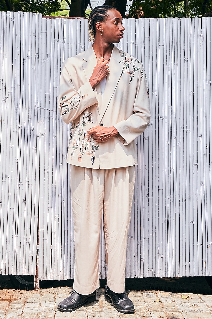 Beige Linen Jacket Set by Not So Couture at Pernia's Pop Up Shop