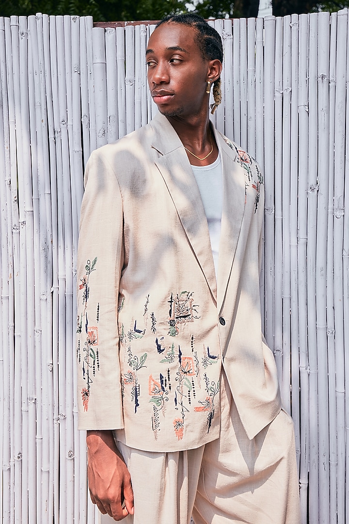 Beige Linen Jacket Set by Not So Couture at Pernia's Pop Up Shop
