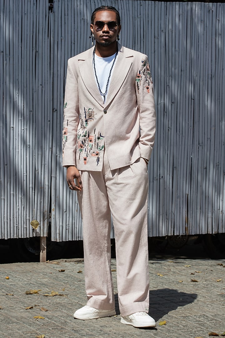 Mauve Cotton Artwork Blazer Set by Not So Couture at Pernia's Pop Up Shop
