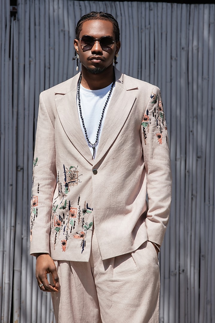 Mauve Cotton Artwork Blazer Set by Not So Couture at Pernia's Pop Up Shop