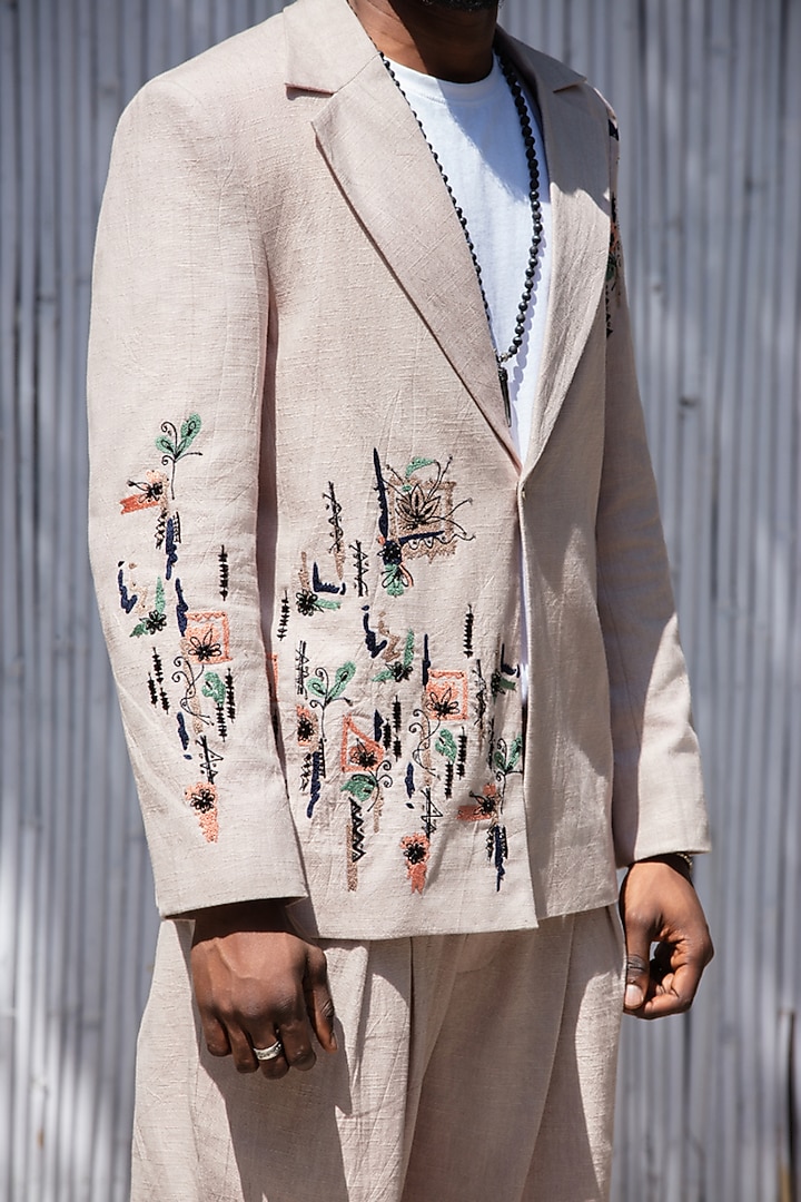 Mauve Cotton Artwork Blazer Set by Not So Couture at Pernia's Pop Up Shop