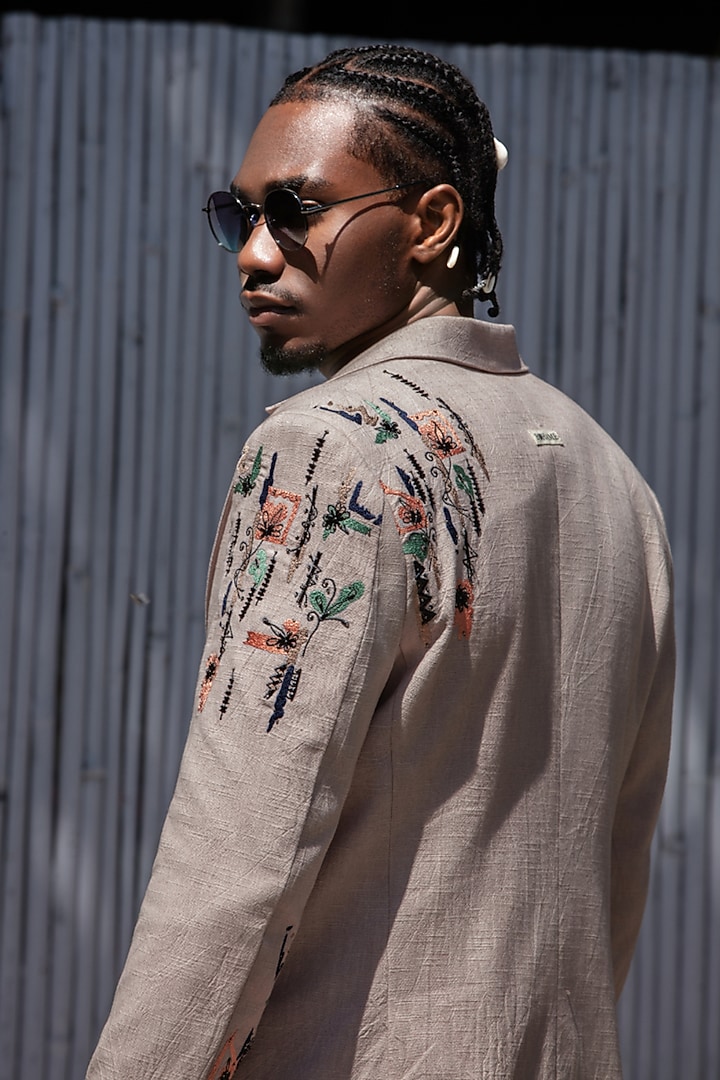 Mauve Cotton Artwork Blazer Set by Not So Couture at Pernia's Pop Up Shop