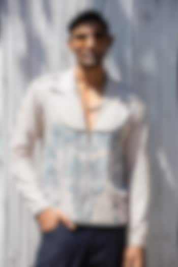 Mauve Grey Linen Blend Embroidered Jacket by Not So Couture at Pernia's Pop Up Shop