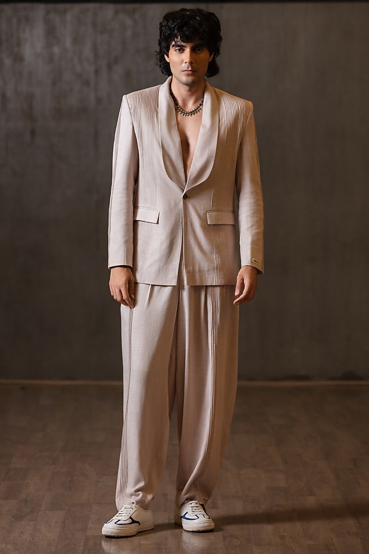 Mauve Linen Blend Blazer Set by Not So Couture at Pernia's Pop Up Shop
