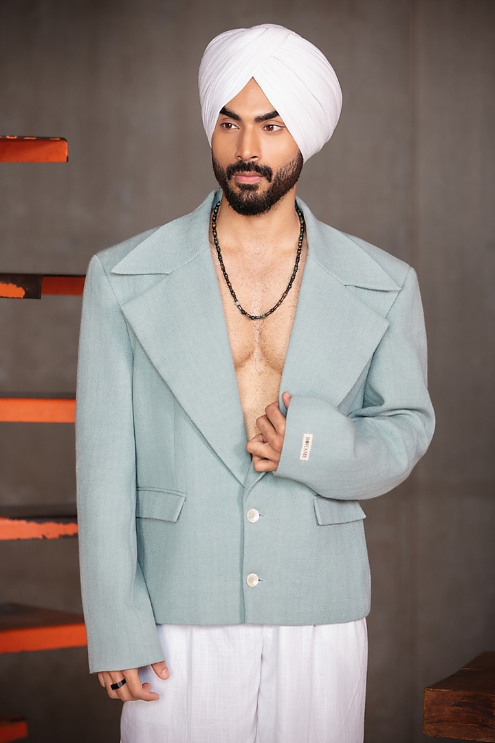 Sage Green Herringbone Blend Blazer by Not So Couture at Pernia's Pop Up Shop