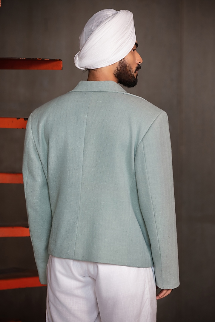 Sage Green Herringbone Blend Blazer by Not So Couture at Pernia's Pop Up Shop